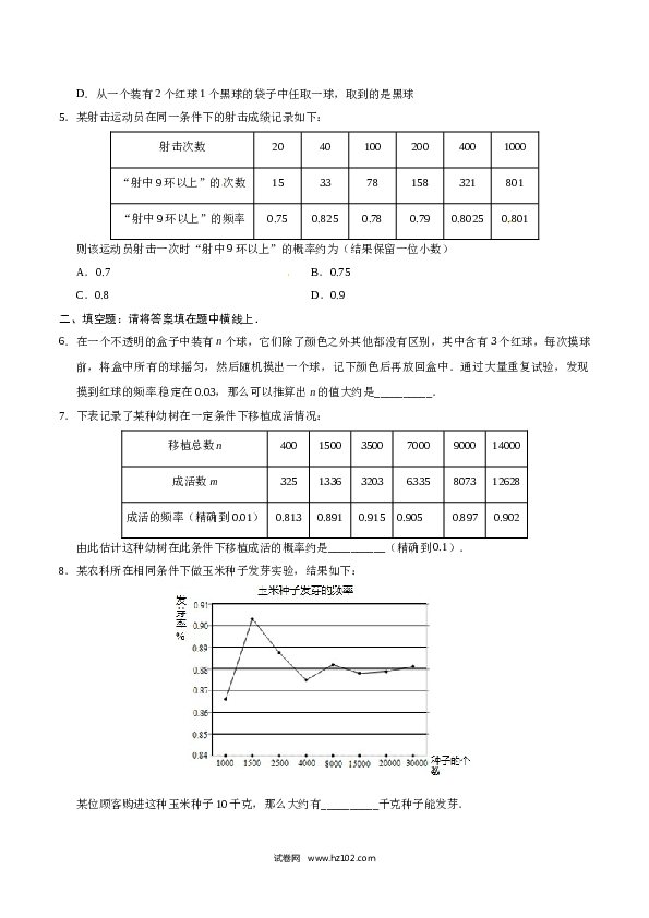 【同步练习】初三数学上册 25.3 用频率估计概率-（原卷版）.doc 第2页
