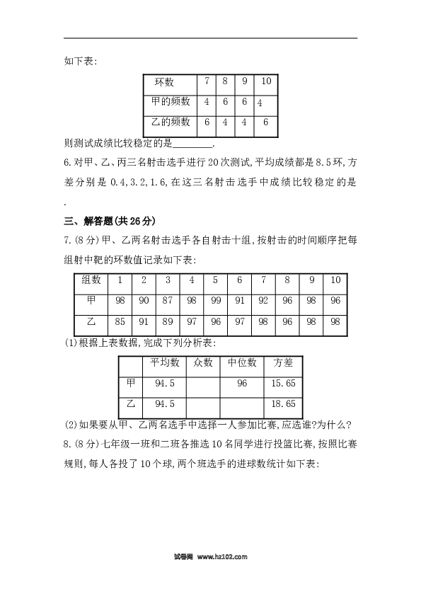【期末】初二数学下册知识点测试卷：数据的波动程度深入测试（含详解）.doc 第2页