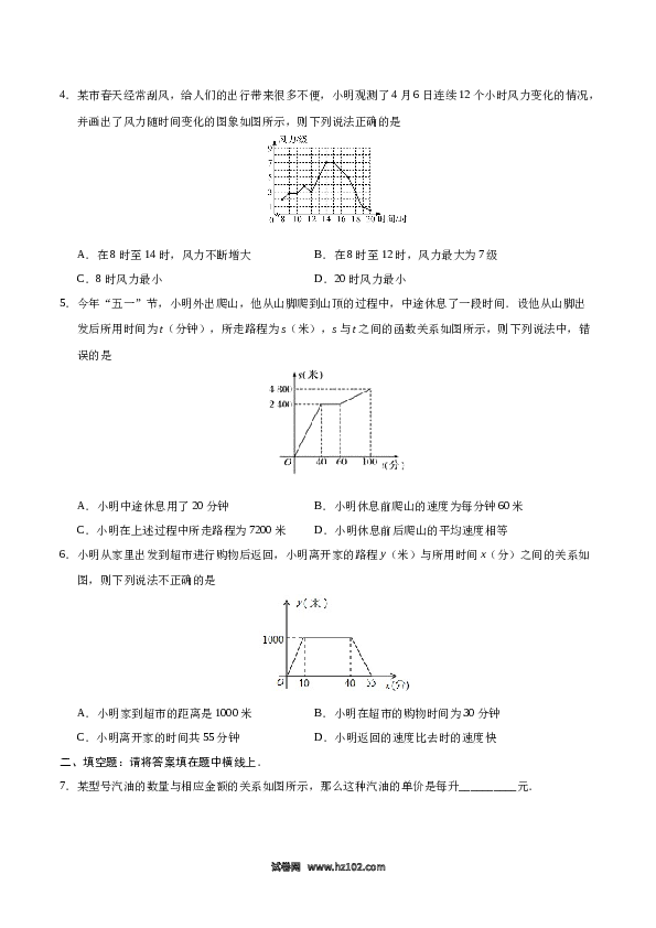 【同步练习】初二下册-人教版数学 19.1.2 函数的图象-（原卷版）.docx 第2页