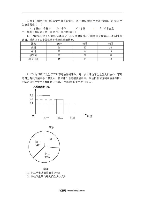【同步练习】初一数学下册10.1　统计调查　检测题1.doc 第2页