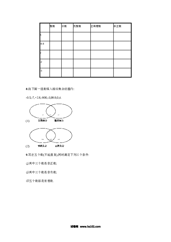 初一数学上册 【人教版】1.2.1《有理数》课时练习（含参考答案）.doc 第2页