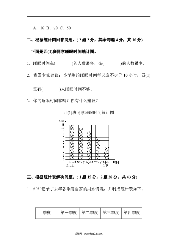 四年级人教版数学上册单元测试第7单元条形统计图、达标测试卷.docx 第2页