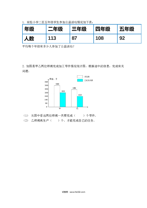 四年级人教版数学下册课时练10.4 平均数与复式条形统计图.docx 第1页