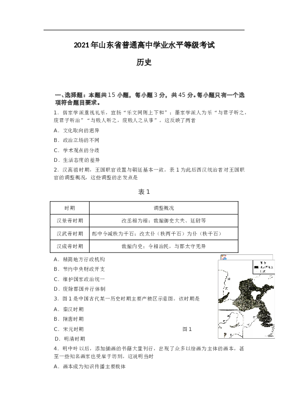 2021年高考真题历史(山东卷)（原卷版）.doc 第1页