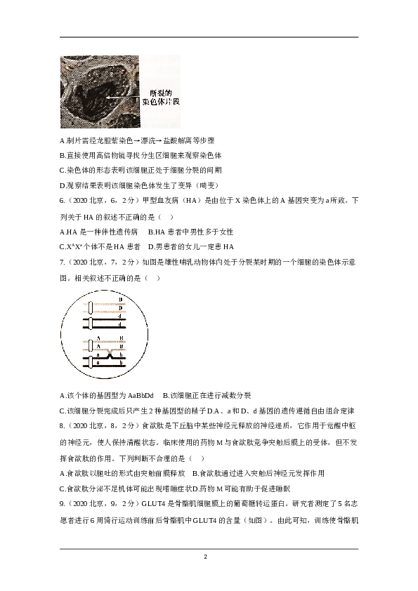 2020年北京市高考生物试卷（原卷版）.doc 第2页