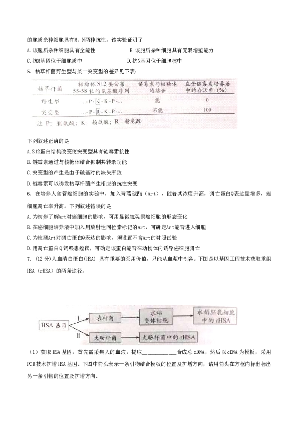 2016年天津高考生物试题及答案.doc 第2页