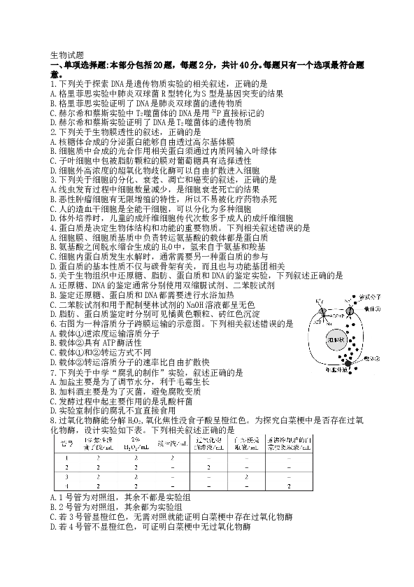 2016年江苏高考生物试卷及答案.doc 第1页