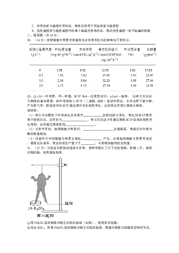 2014年浙江省高考理综生物试题与答案.docx 第2页