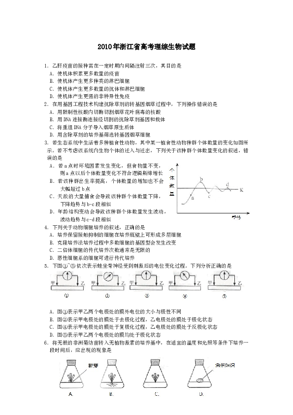 2010年浙江省高考理综生物试题与答案.docx 第1页