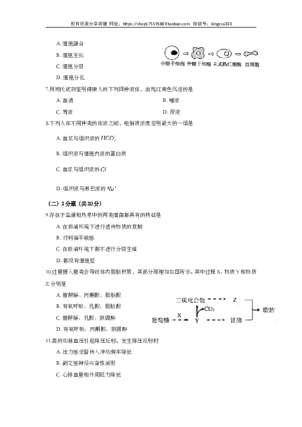 2009年上海市高中毕业统一学业考试生物试卷（word版）.doc 第2页