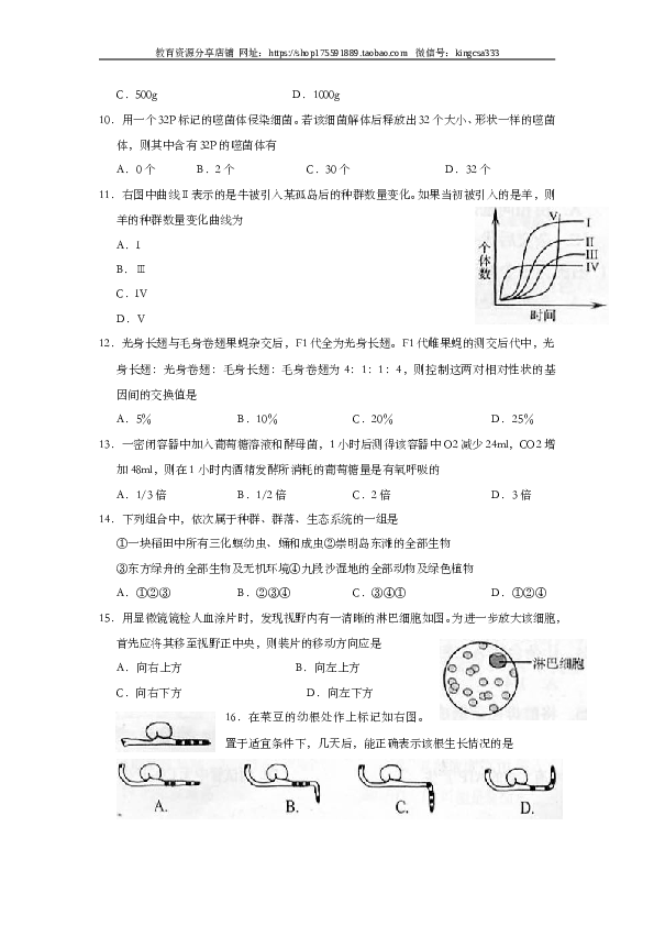 2006年上海市高中毕业统一学业考试生物试卷（word版）.doc 第2页