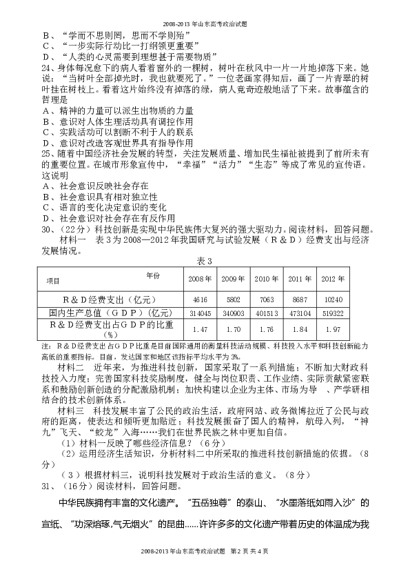 2013山东高考文综政治试题及答案.doc 第2页