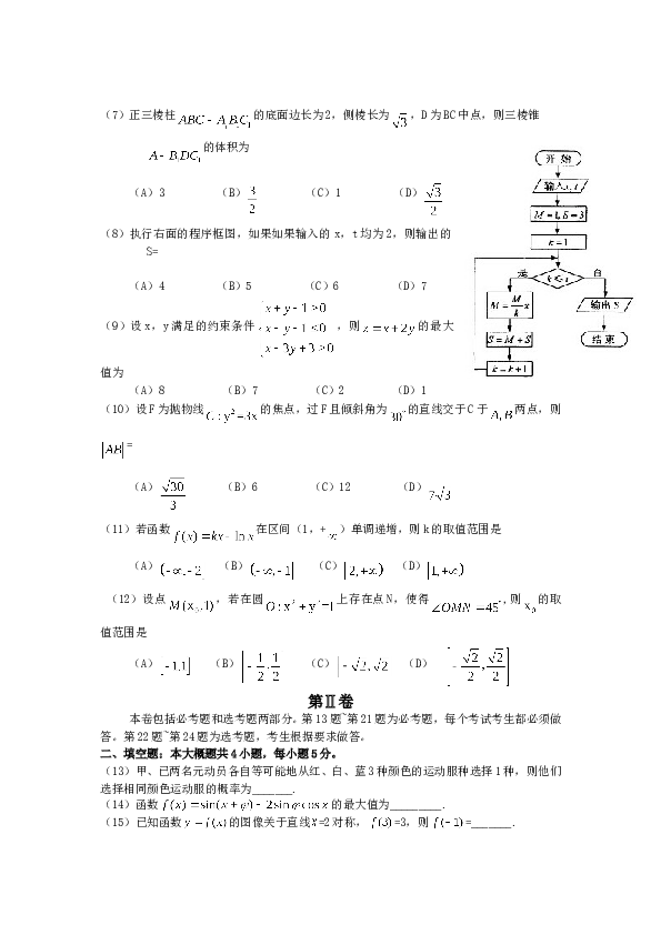 2014年海南省高考文科数学试题及答案.doc 第2页