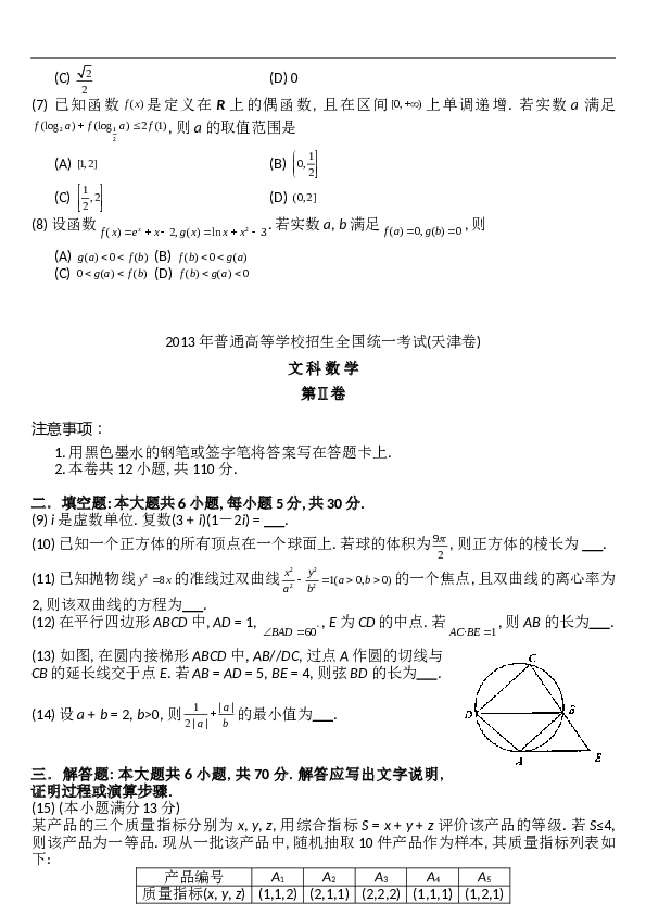 2013年天津高考文科数学试题及答案(Word版).doc 第2页