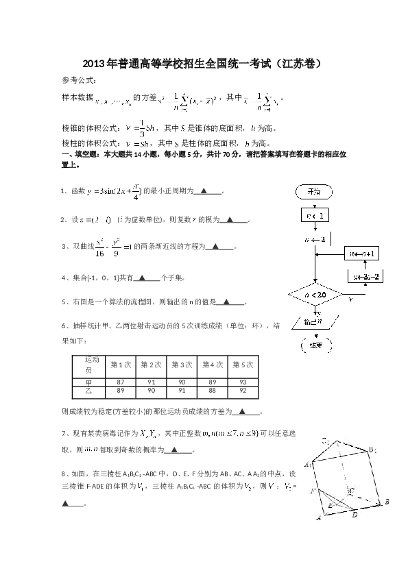 2013年江苏高考数学试题及答案.doc 第1页