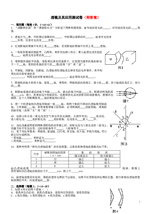 透镜及其应用单元测试卷及答案(1).doc 第1页