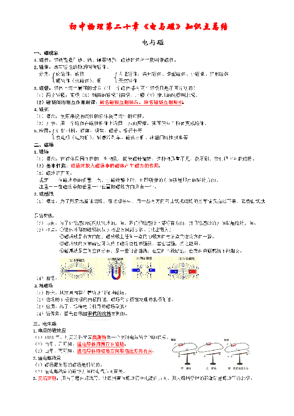 初中物理第二十章《电与磁》知识点整理.doc 第1页