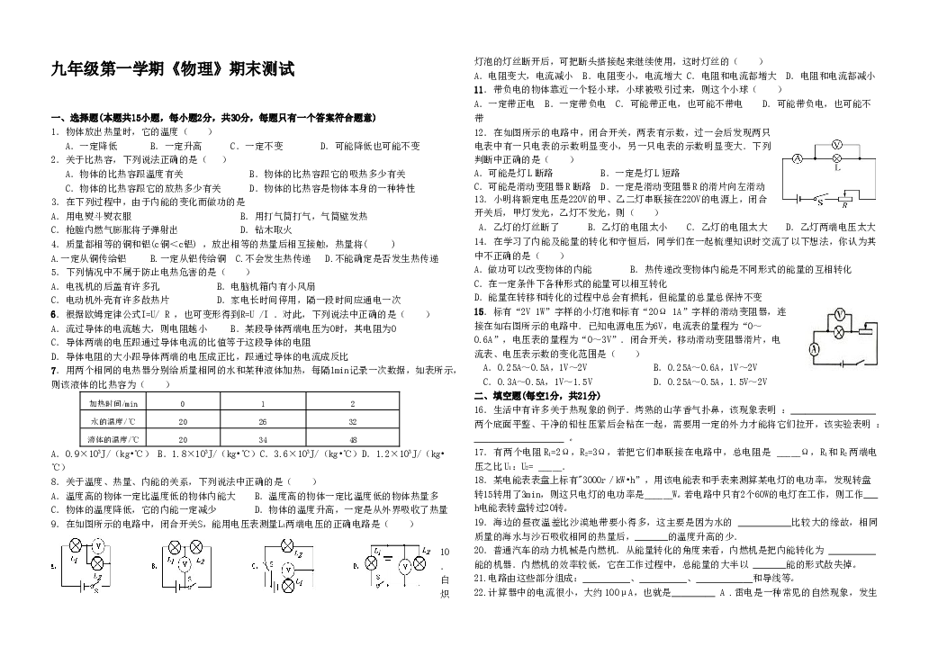 最新人教版九年级物理上册期末测试卷.doc 第1页