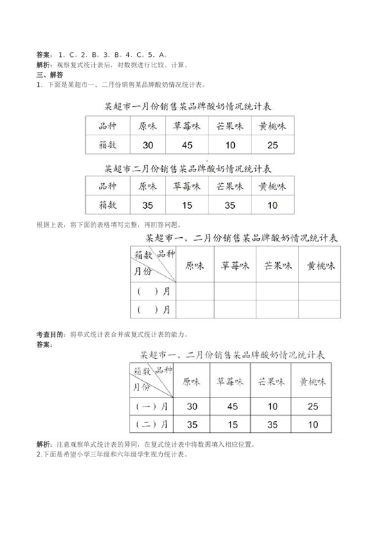 三年级下数学《复式统计表》同步试题 北师大版.doc 第2页