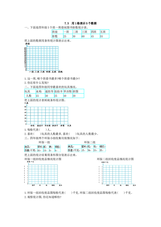 北师大版4年级数学上册课时练 7.3 用1格表示5个数据.docx 第1页