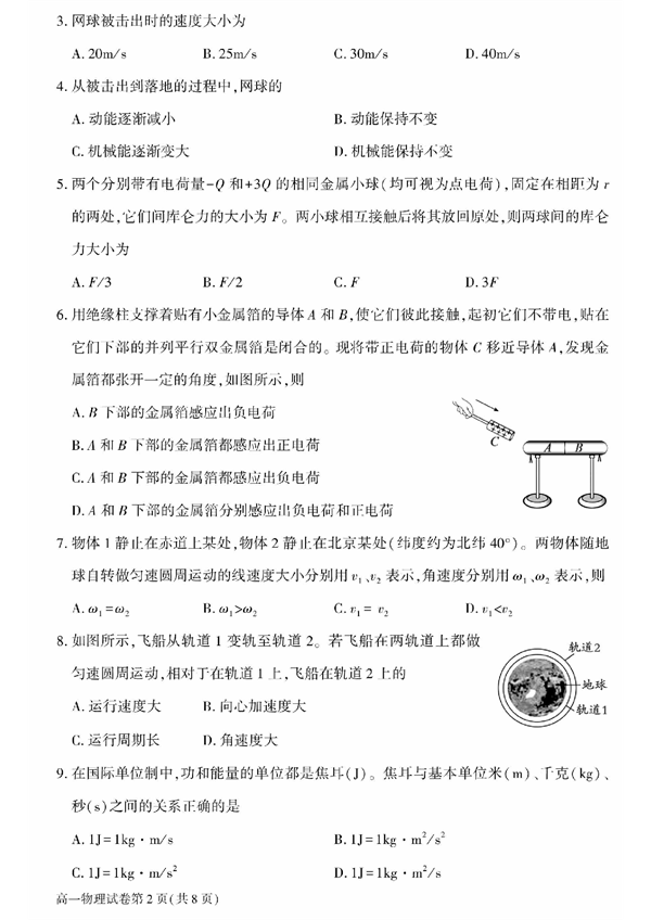 北京市大兴区2022-2023学年高一下学期期末考试物理试题 第2页