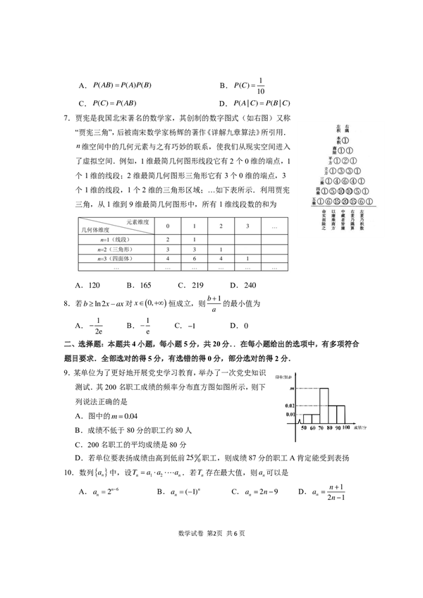 2022 届宁德市普通高中毕业班五月份质量检测数学试题 第2页