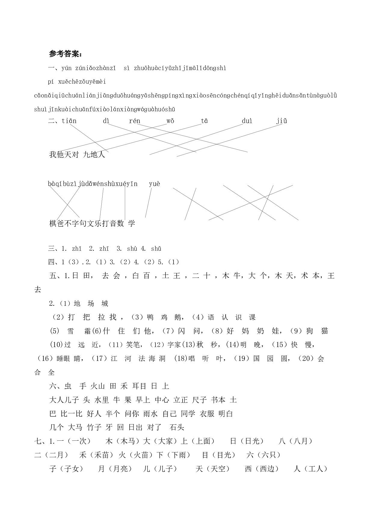 苏教版一年级语文上册 专项复习 生字专项答案.docx 第1页