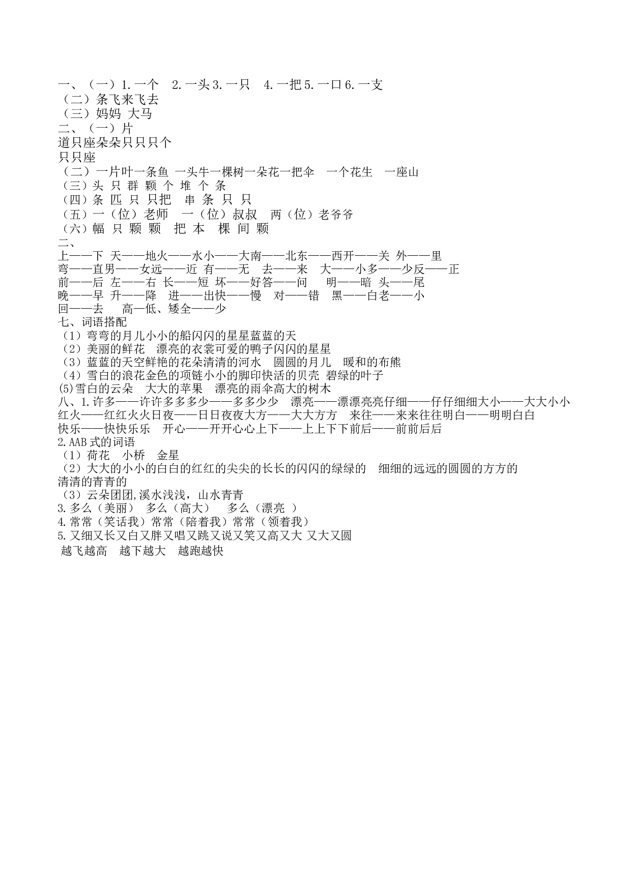 苏教版一年级语文上册 专项复习 词语专项答案.docx 第1页