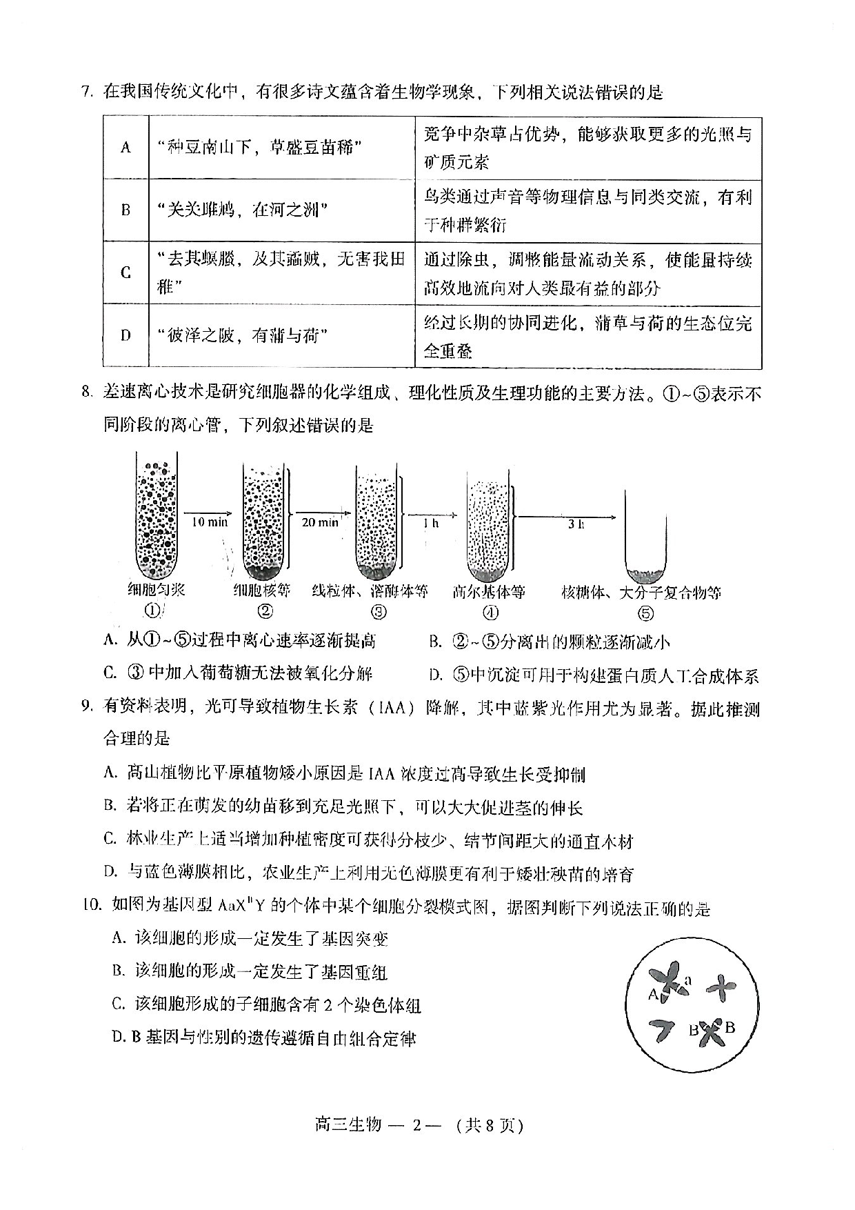 2023届2月福州市普通高中毕业班质量检测生物试卷.pdf 第2页