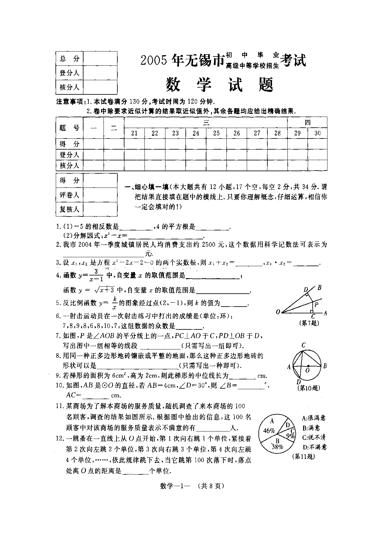 无锡市中考数学试题（word版可编辑）.doc 第1页