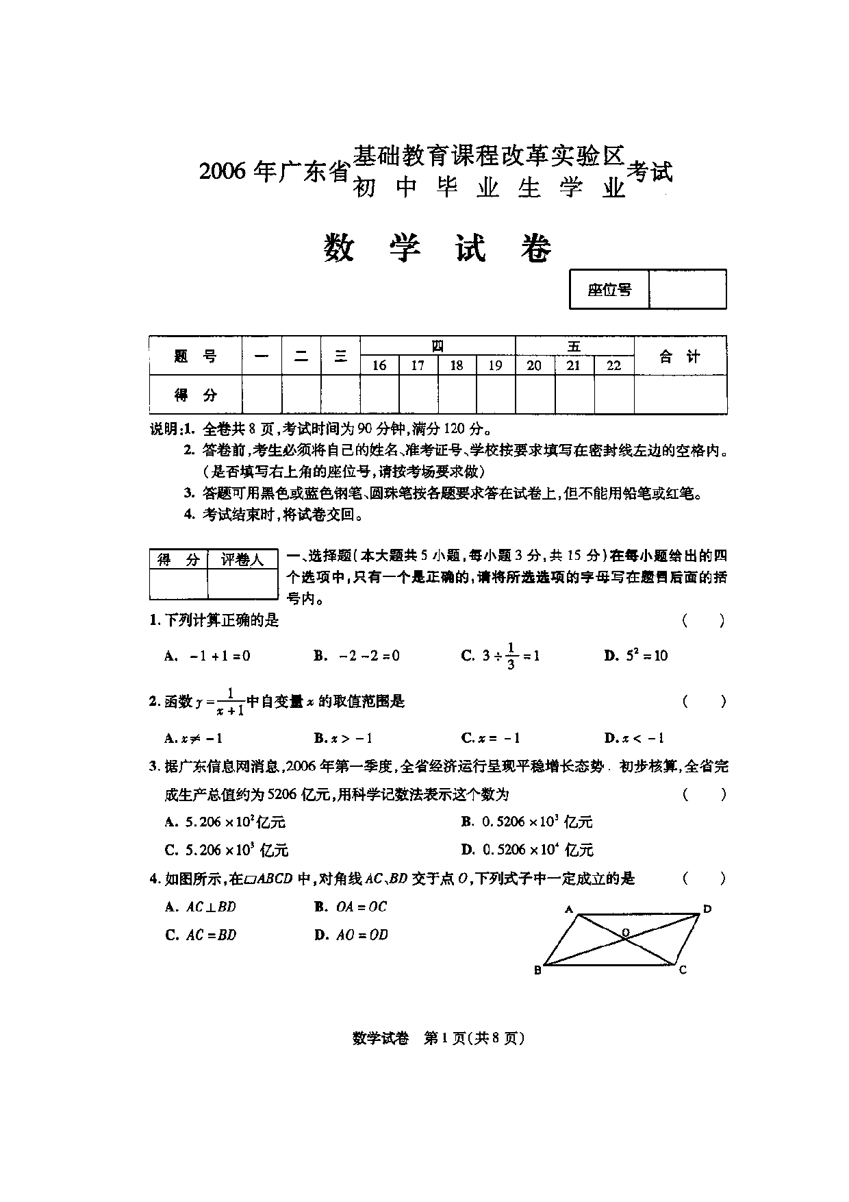 2006年广东省汕头市中考数学试卷(扫描版,含答案).doc 第1页