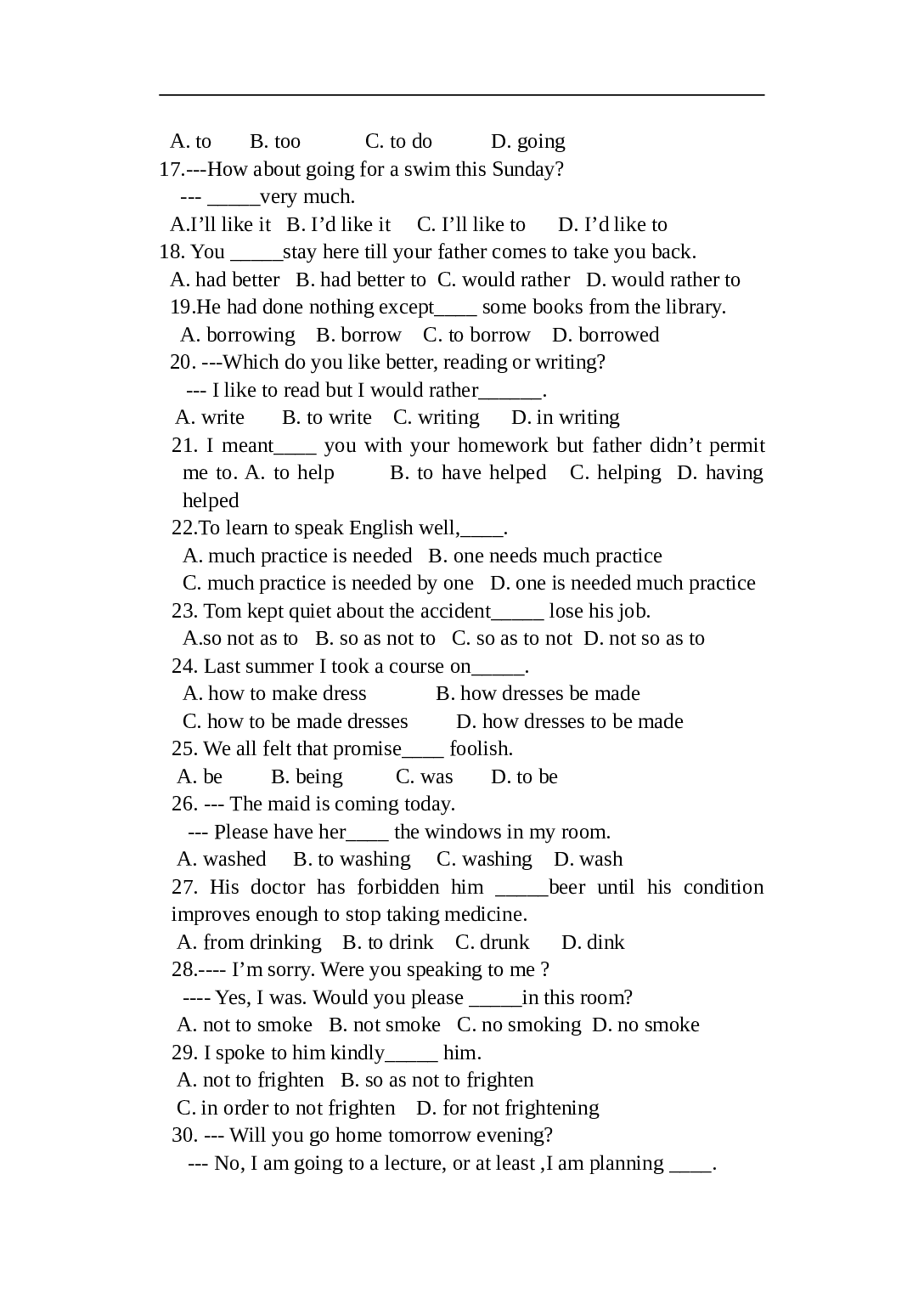 高考英语选择题练习Infinitives.doc 第2页