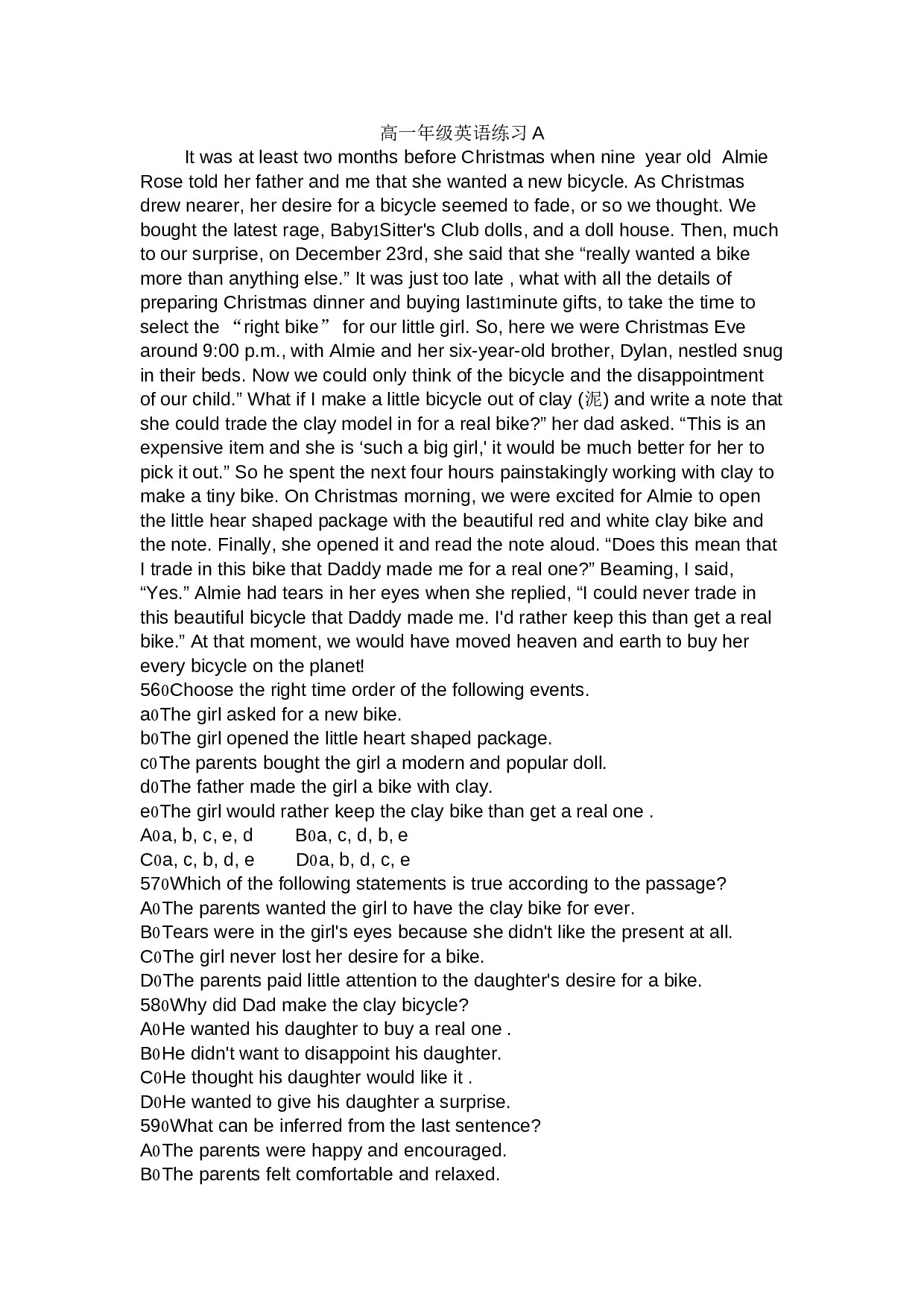 高一年级英语练习A.doc 第1页
