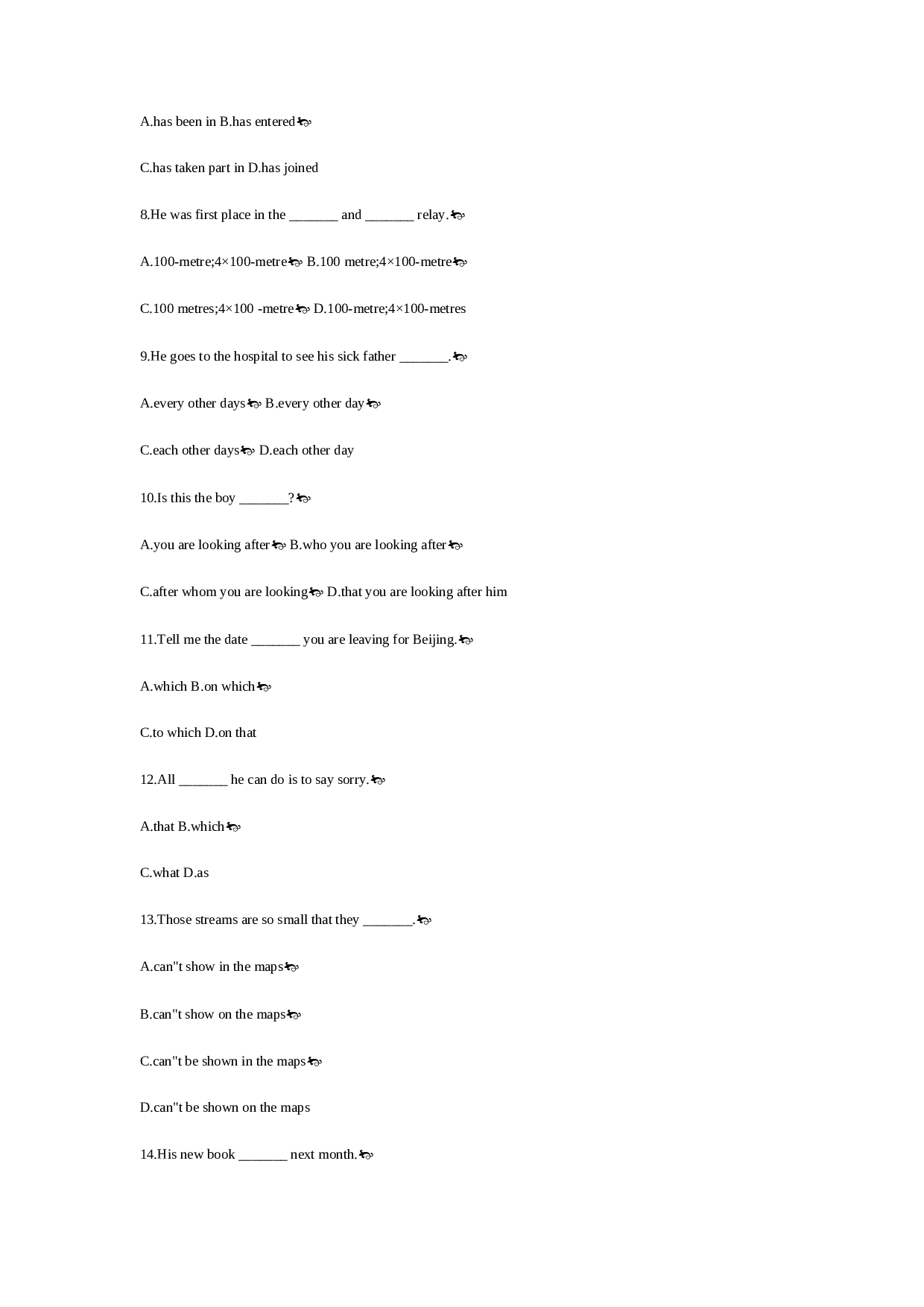 高一上学期英语unit815分钟随堂训练.doc 第2页