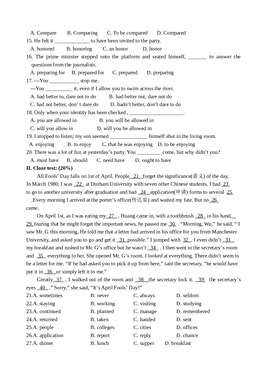 高一下学期英语月考卷.doc 第2页