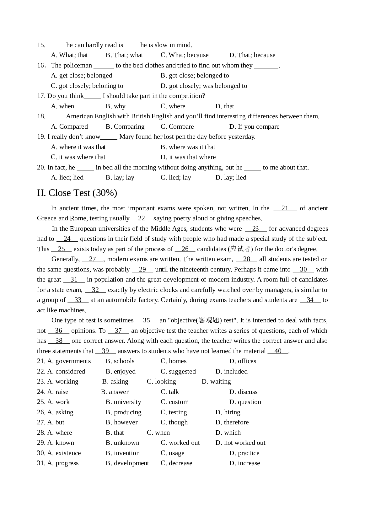 高一英语上学期Unit3and4测试.doc 第2页