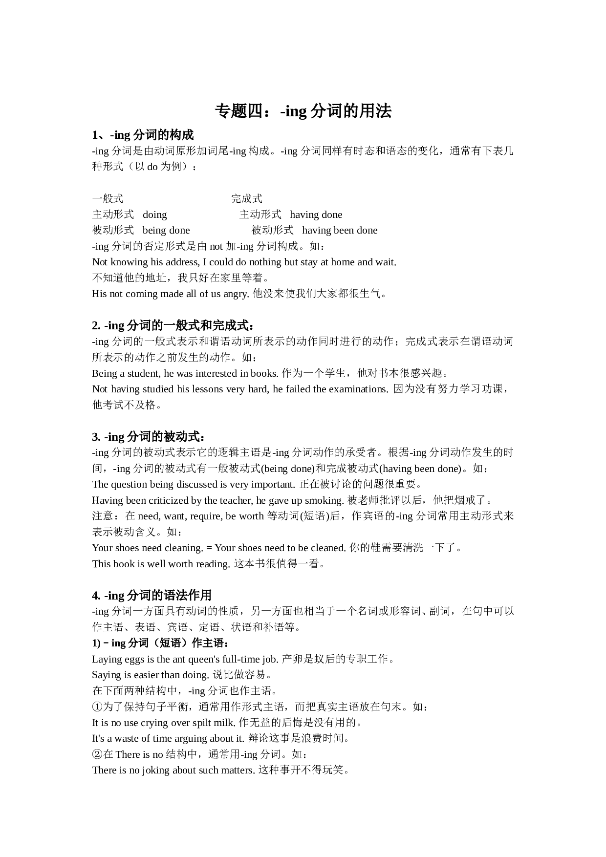 高一英语ing用法归类总结测试题.doc 第1页