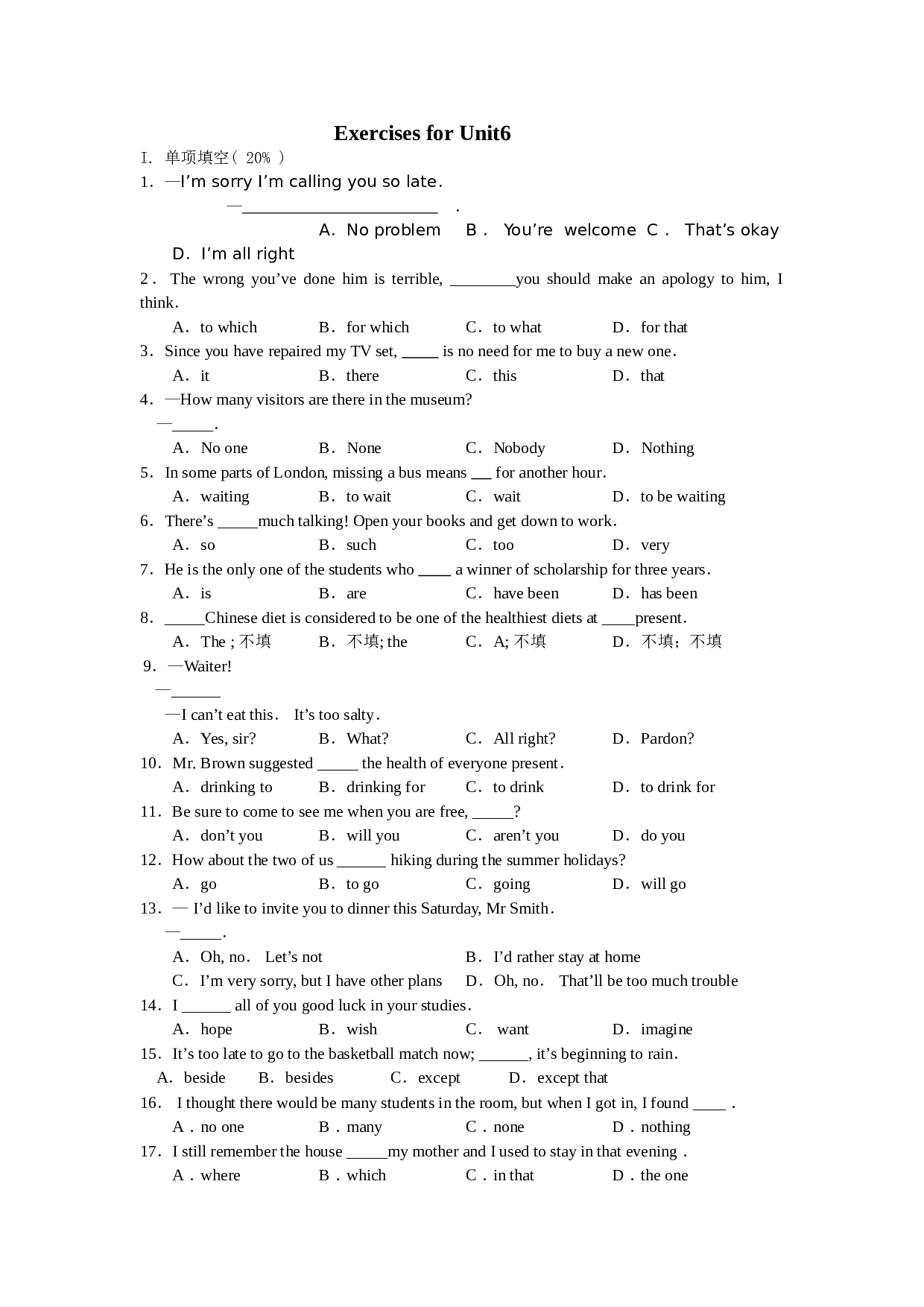 高一英语unit6练习题.doc 第1页
