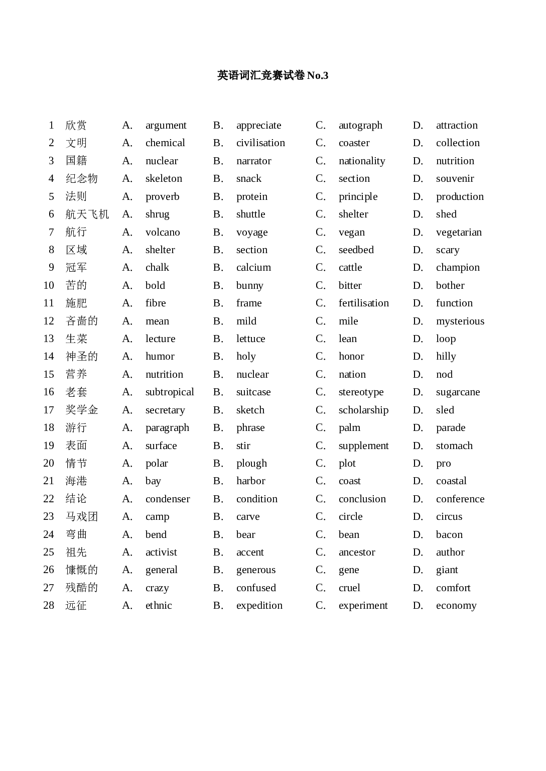 英语词汇竞赛试卷4.doc 第1页