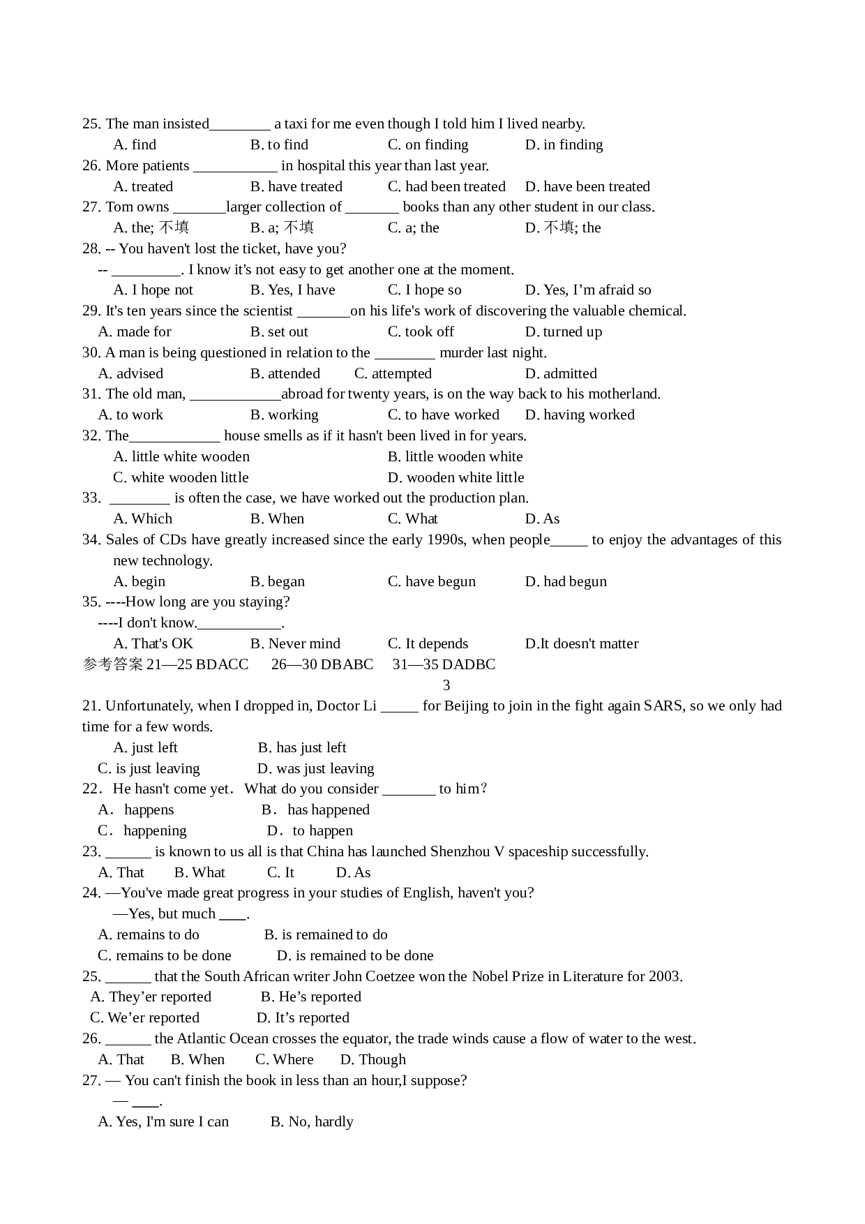 高三下学期英语单项选择题库.doc 第2页