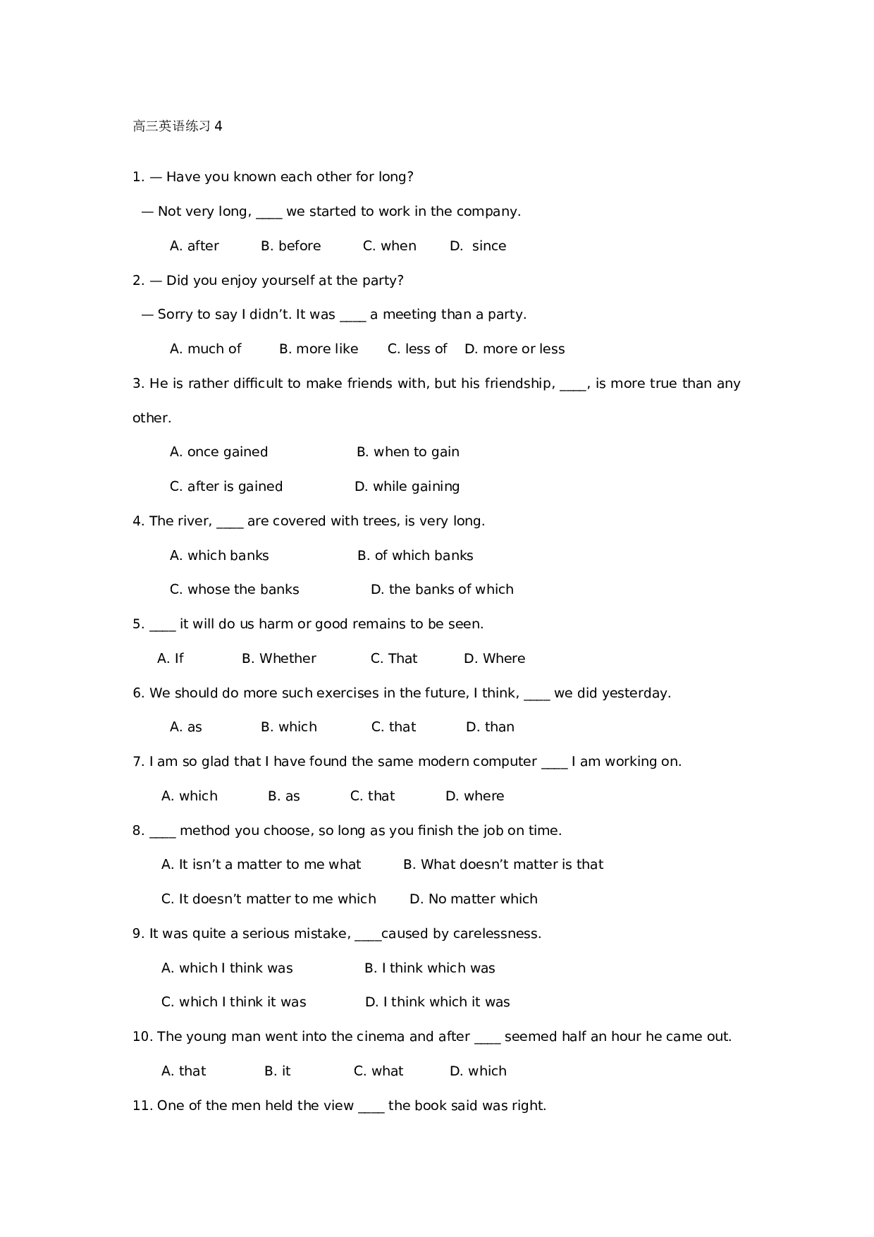 高三英语练习4.doc 第1页