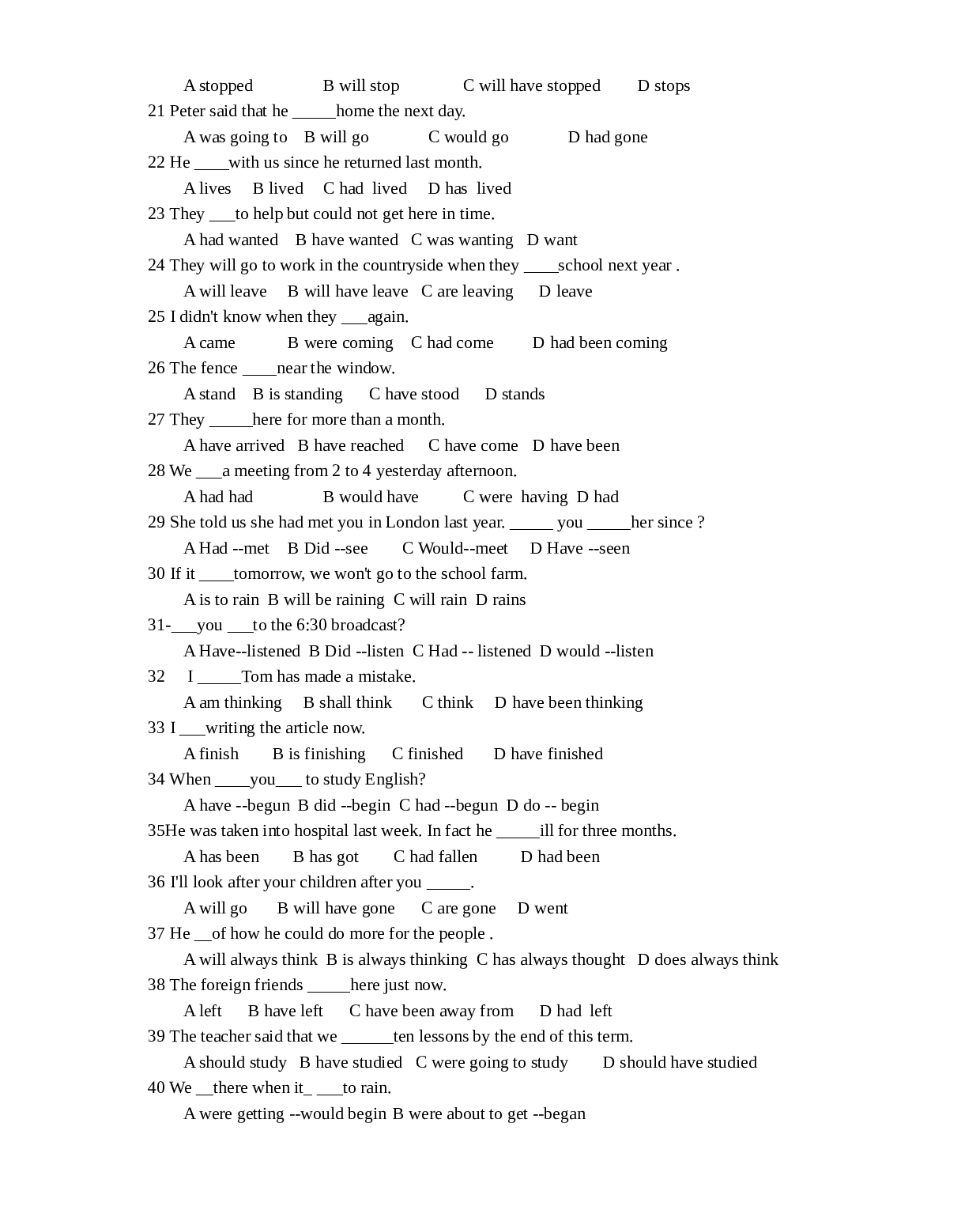 高三英语时态和语态单项选择100题.doc 第2页