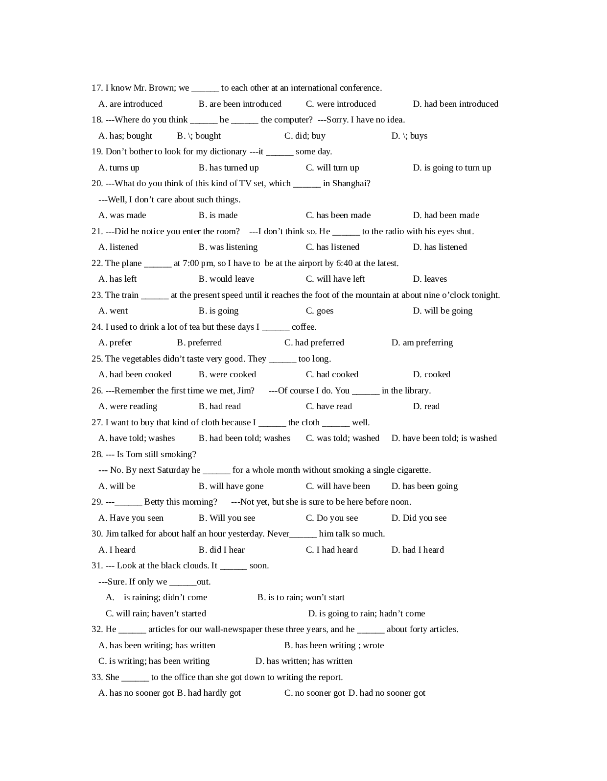 高二英语时态和语态50题.doc 第2页