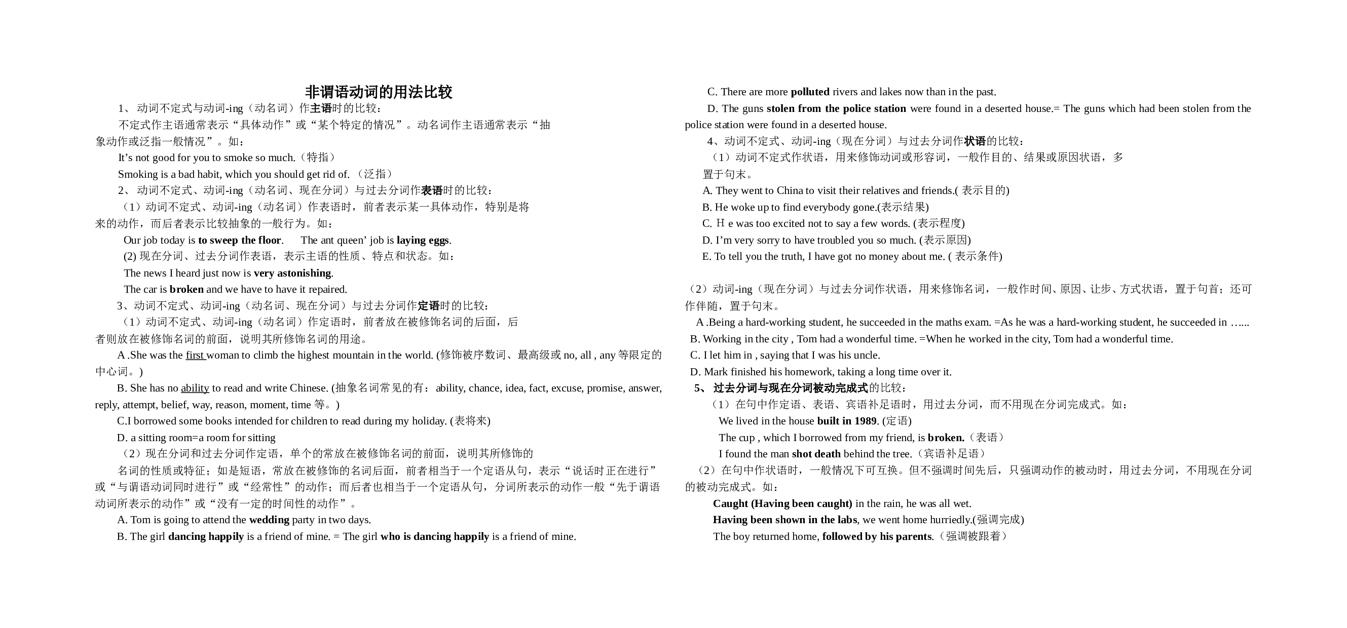 牛津版高二英语上学期非谓语动词练习题1.doc 第1页