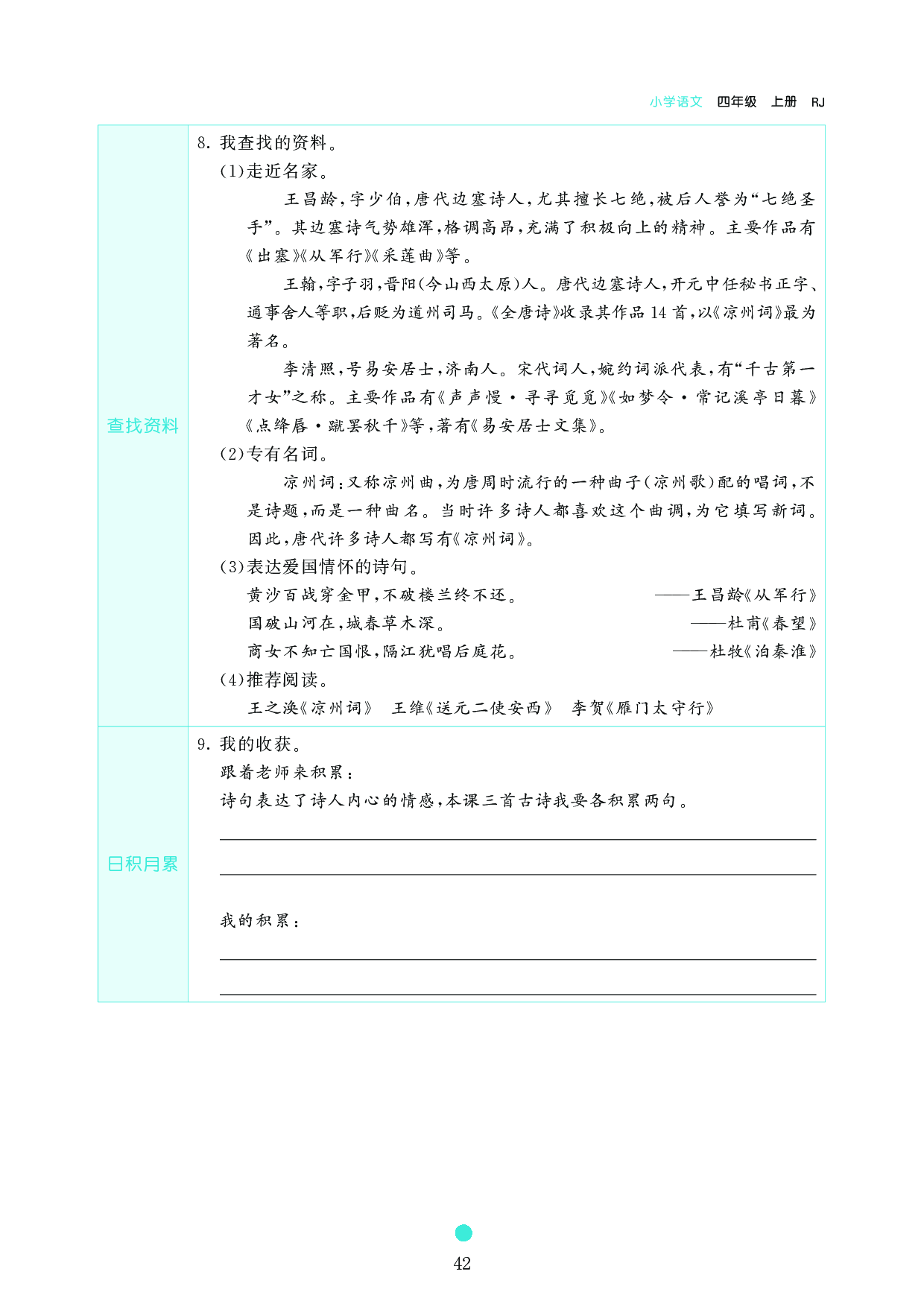 小学四年级语文上册《课前预习目标》21 古诗三首.pdf 第2页
