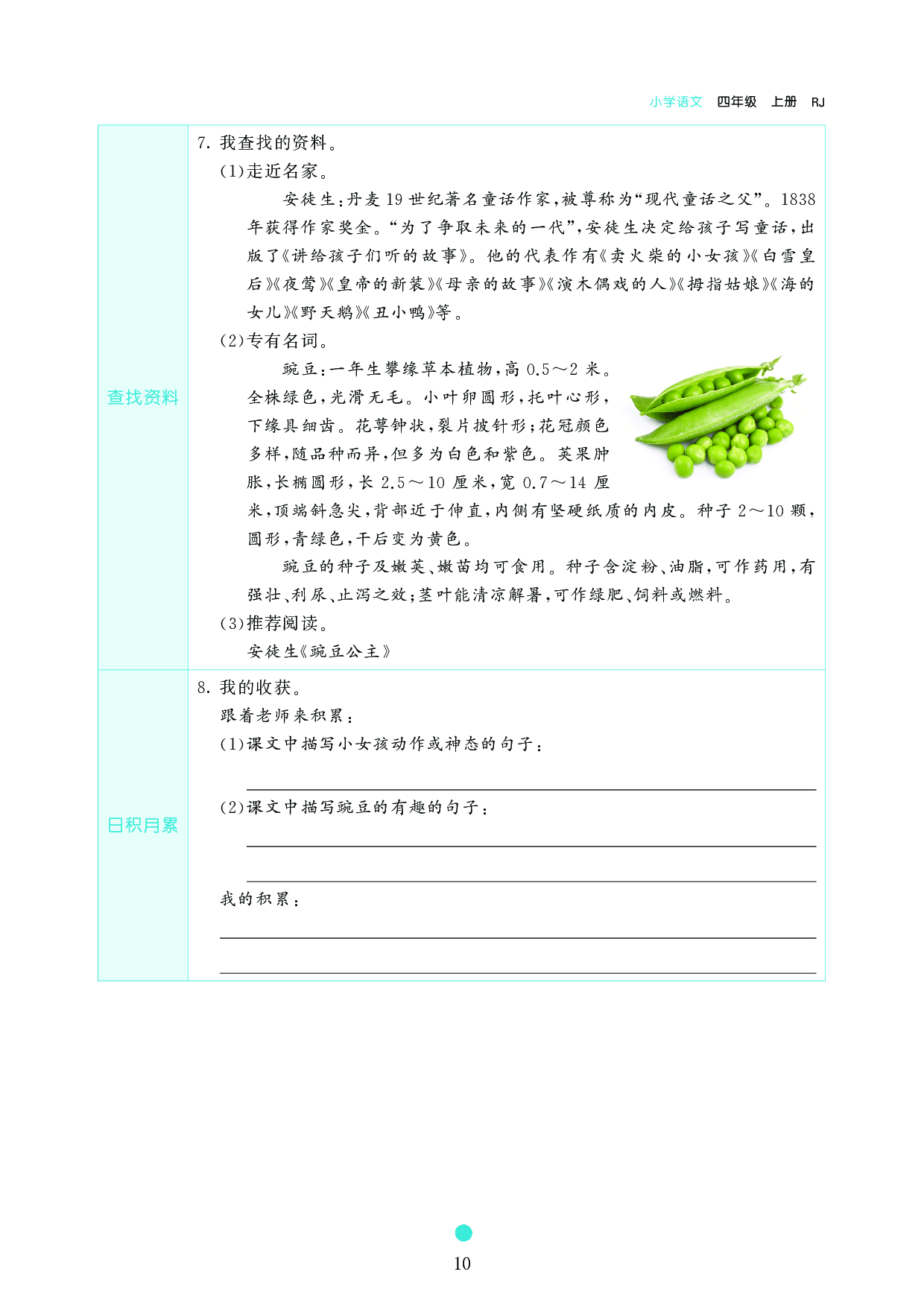 小学四年级语文上册《课前预习目标》5 一个豆荚里的五粒豆.pdf 第2页