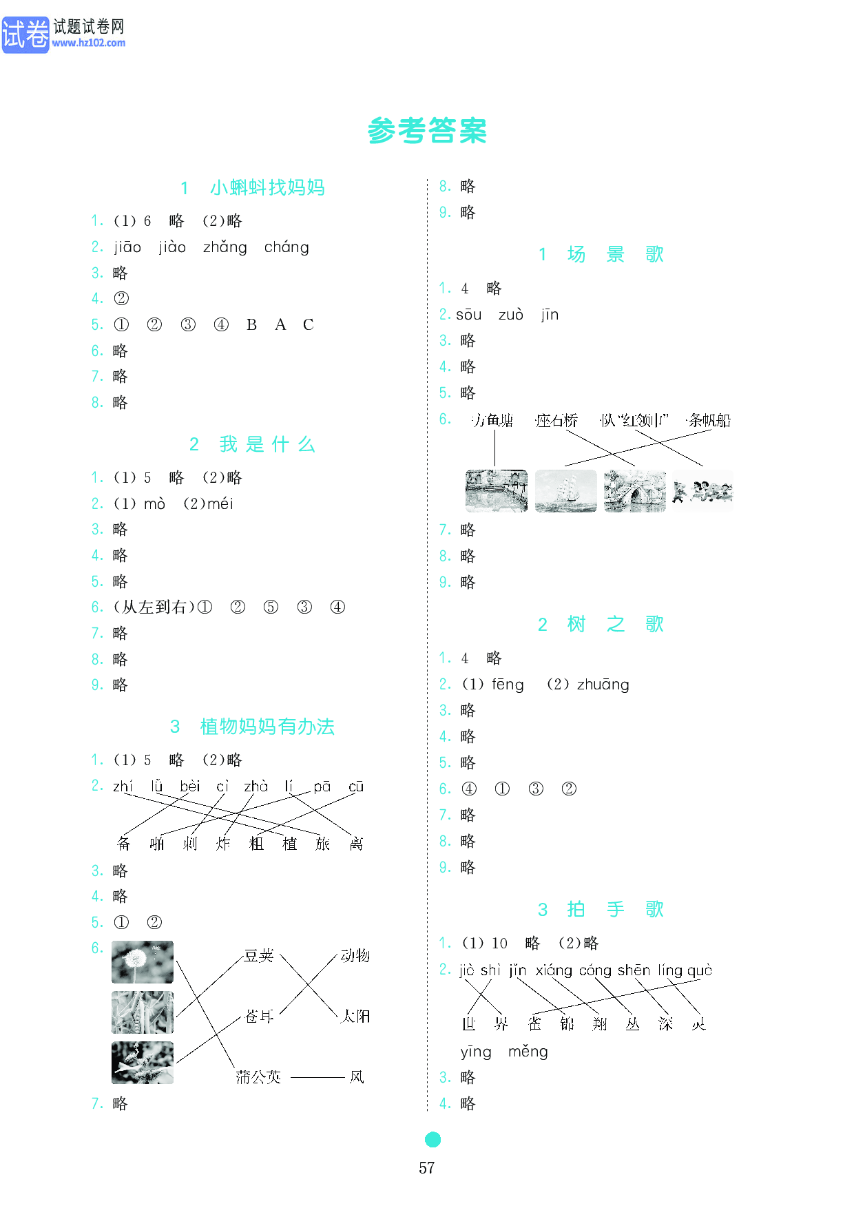 小学二年级语文上册《课前预习目标》参考答案.pdf 第1页
