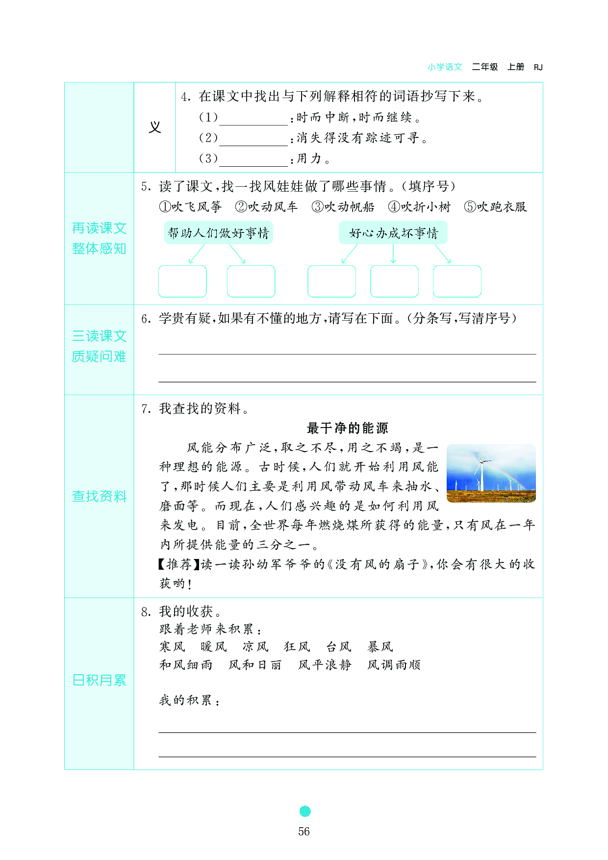 小学二年级语文上册《课前预习目标》24 风 娃 娃.pdf 第2页