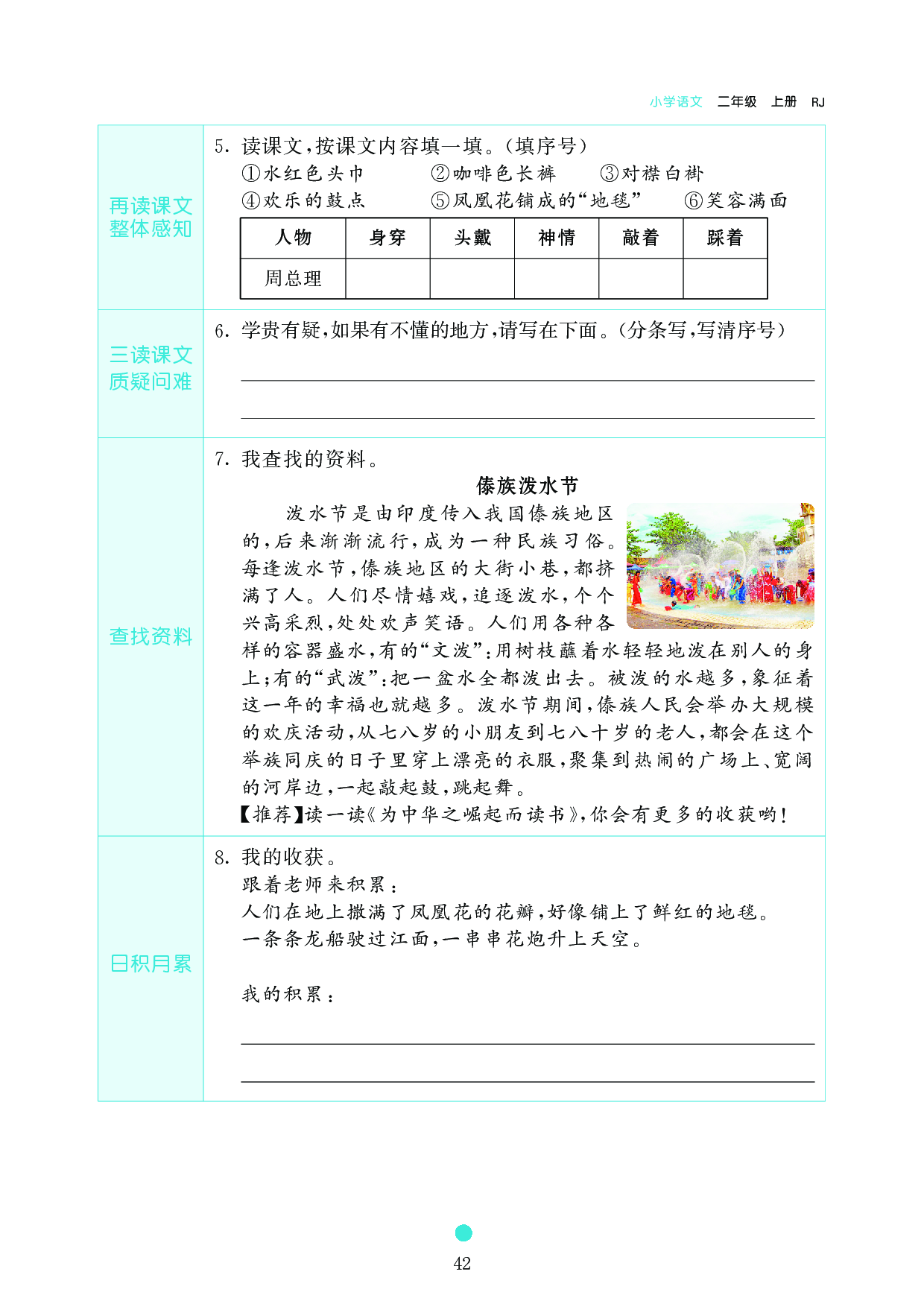 小学二年级语文上册《课前预习目标》17 难忘的泼水节.pdf 第2页