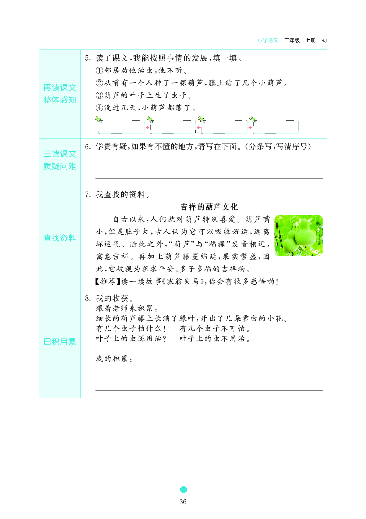 小学二年级语文上册《课前预习目标》14 我要的是葫芦.pdf 第2页